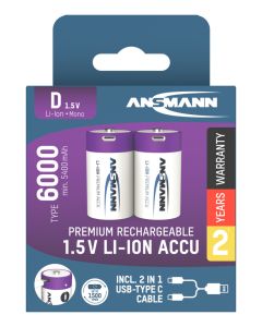 Li-Ion batteries D type 6000 (min. 5400 mAh) 2pcs. paper blister